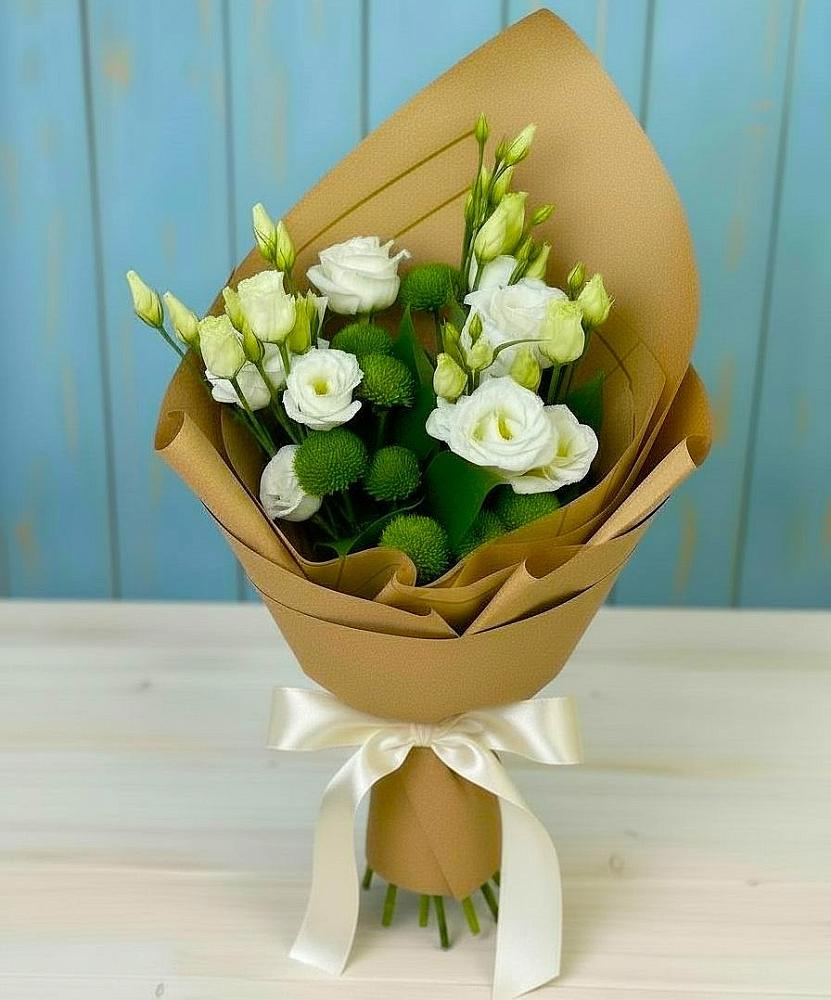 Букет цветов из: Хризантемы и Лизиантусы в Эдельбае