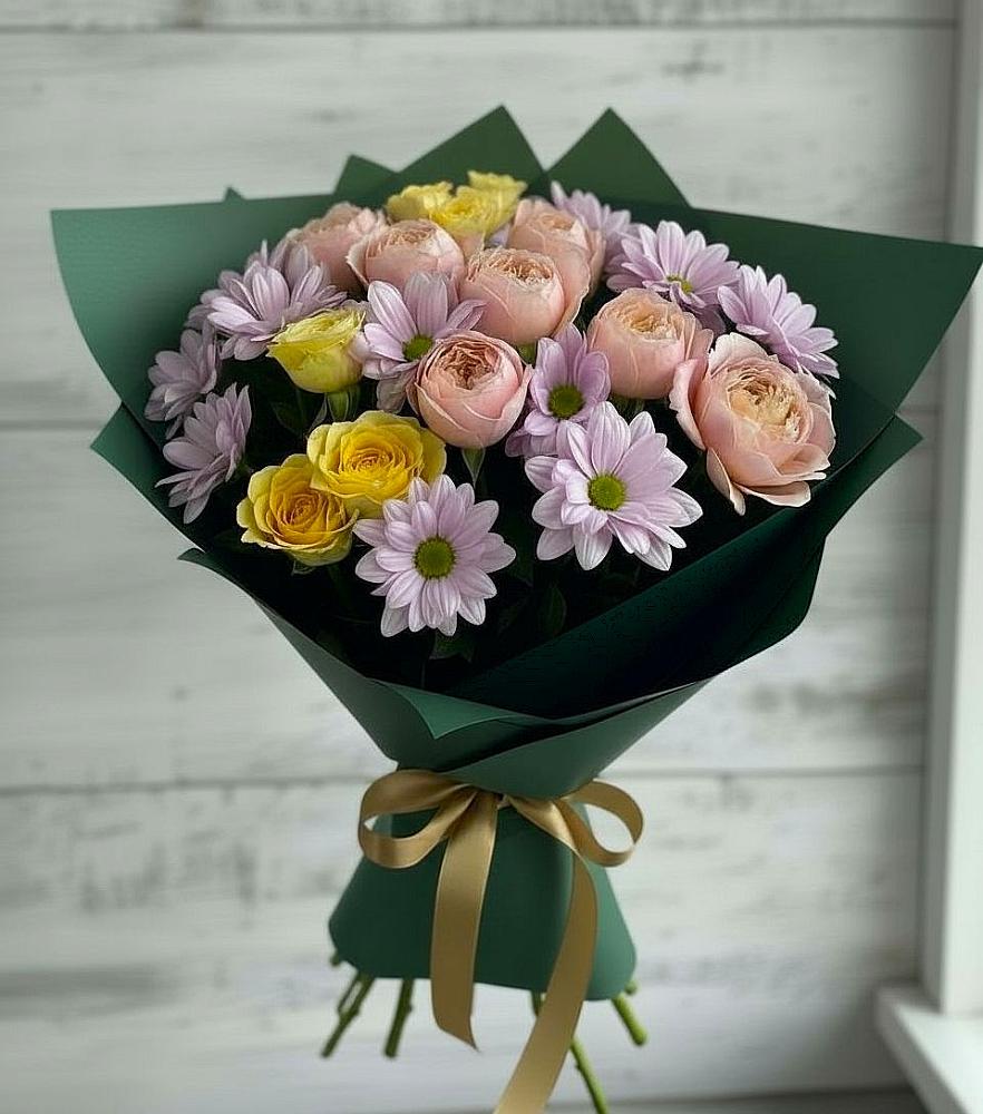Букет цветов из: Хризантемы и Розы в Эдельбае