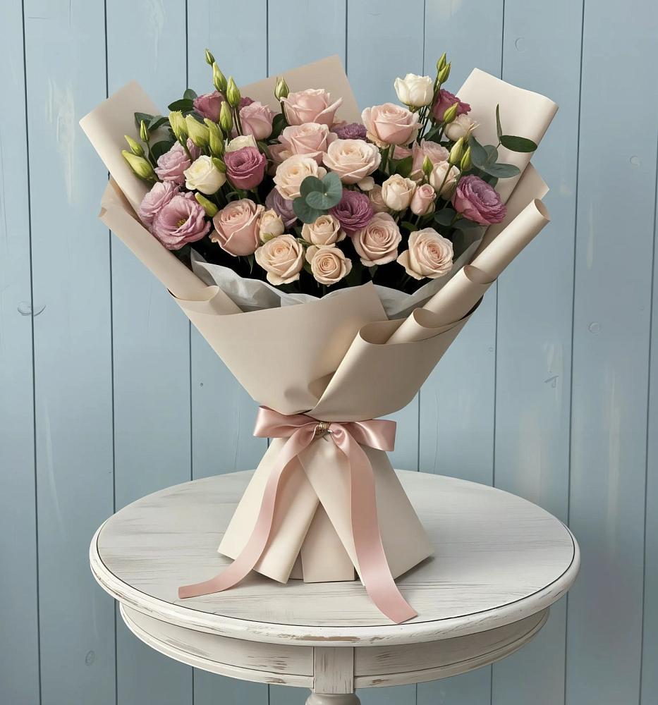 Букет цветов из: Розы и Лизиантусы в Эдельбае