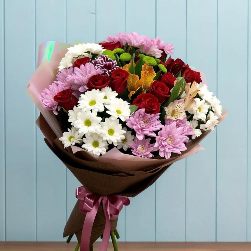 Букет цветов из: Розы, Хризантемы и Альстромерии в Эдельбае