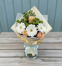 Букет цветов из:  Герберы, Розы и Хризантемы в Эдельбае