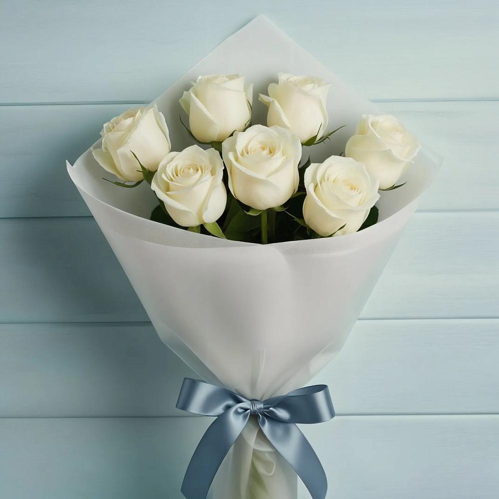 Букет 7 Белых роз Эдлесс Лав в Эдельбае
