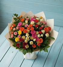 Букет Микс из разноцветных кустовых роз в Эдельбае